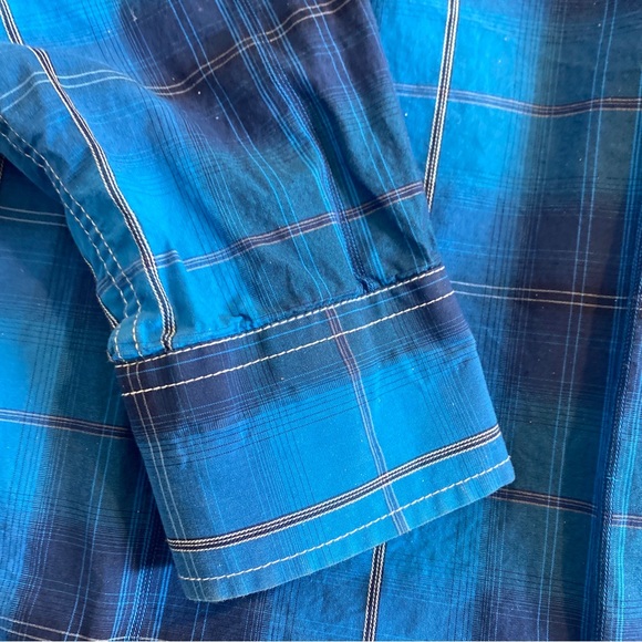 RAFTER C Cowboy Collection Western Shirt Blue Plaid Pearl Snap Button Up Men’s L - Picture 9 of 14
